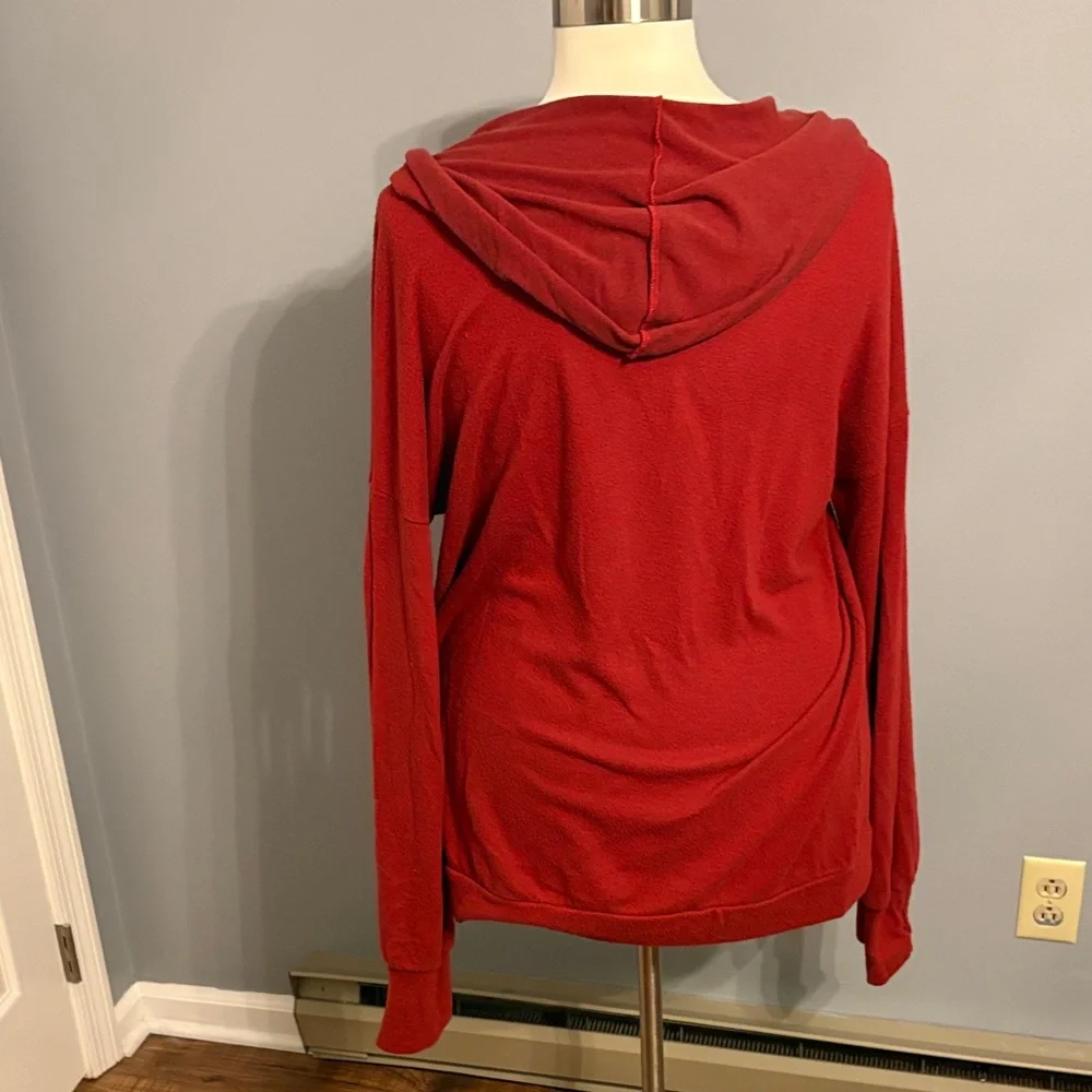 Women's Red Zip-Up Hooded Sweatshirt with Black Trim - Picture 6 of 6